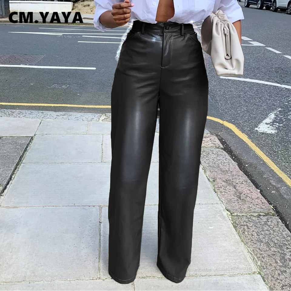 Yaya - Faux Leather High Waist Trousers - MonAmie Boutique