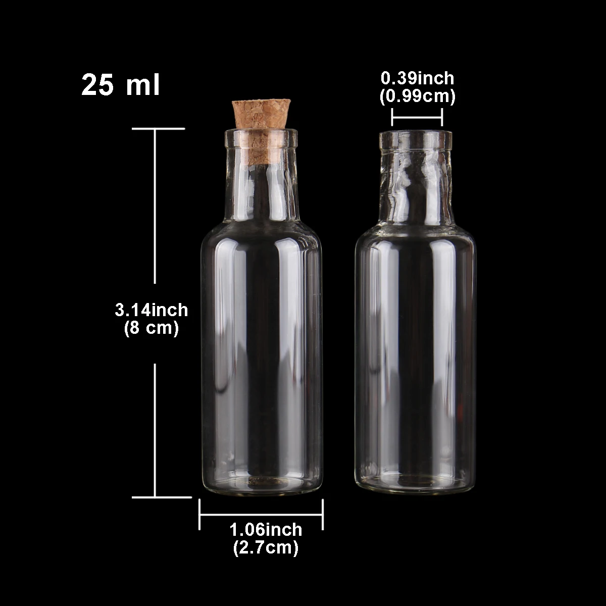 20pcs 25ml size 27*80*10mm Transparent Glass Wishing Bottles with Cork Stopper Empty Spice Jars Vials Christmas Wedding gift 2