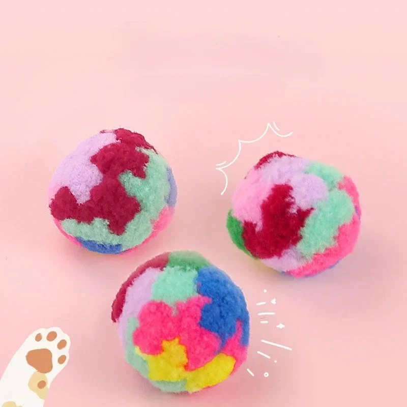 

1/10/20PC Colorful Plush Ball Cat Toys Funny Training Mute Wool Ball Plush Poms Ball Tease Pet Cat Throwing Chew Kitten Pet Toy
