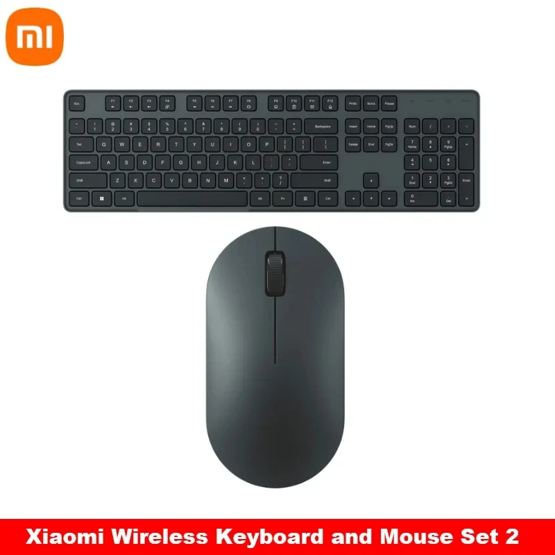 

Клавиатура и мышь Xiaomi 2 для офисного компьютера, 2023 ГГц, Беспроводная портативная черная Минималистичная тонкая USB клавиатура с 2,4 клавишами, новинка 104