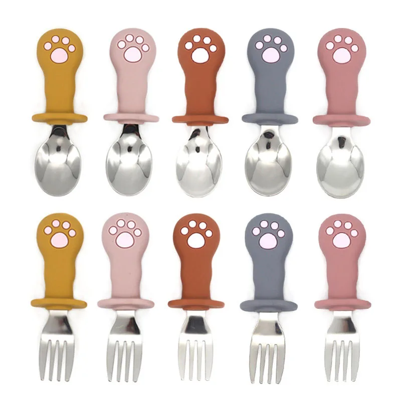 Baby Cartoon Tableware Set Children Utensil Stainless Steel Toddler Dinnerware Cutlery Cartoon Infant Food Feeding Spoon Fork 6