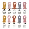 Baby Cartoon Tableware Set Children Utensil Stainless Steel Toddler Dinnerware Cutlery Cartoon Infant Food Feeding Spoon Fork 6