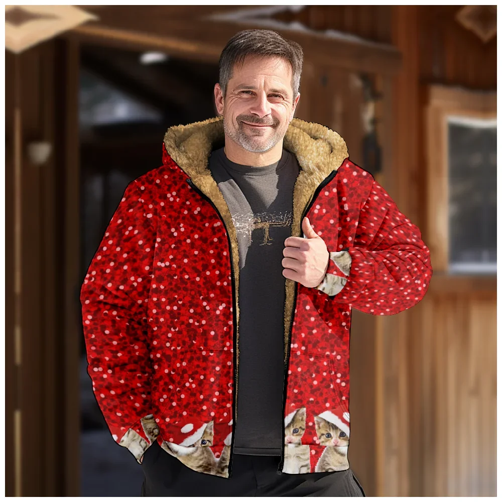 

Merry Christmas Men's Zipper Long Sleeve Hoodies Coat Parkas Jacket Casual Christmas Winter For Men/Women Clothing Outerwear