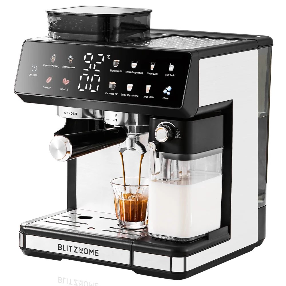 BlitzHome CM5710 All-in-One Espresso-Kaffeemaschine mit integriertem Mahlwerk, Doppelboiler, automatischem Milchaufschäumer, Heiß- und Kaltbrühfunktion