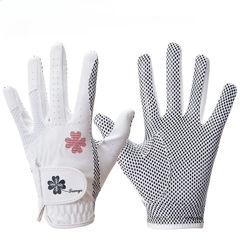 Women Golf Gloves,Stretch Ice Silk Fabric Splicing Comfortable And Breathable,Palm Silicone Particles Non-slip Golf Gloves