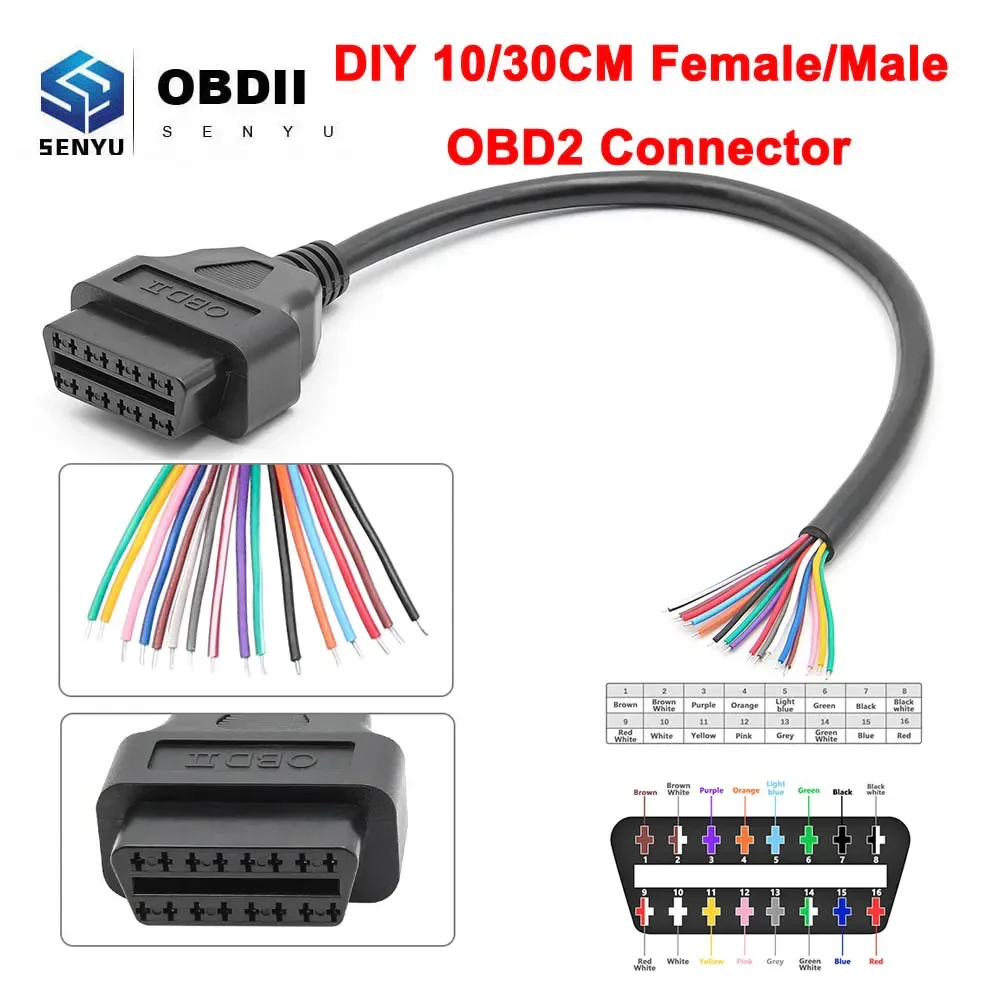 10/30cm 16pin Female to Male DIY OBD 2 OBD2 Auto Extension Cable Automotive  Car Diagnostic auto Tool Scanner OBDII Connector
