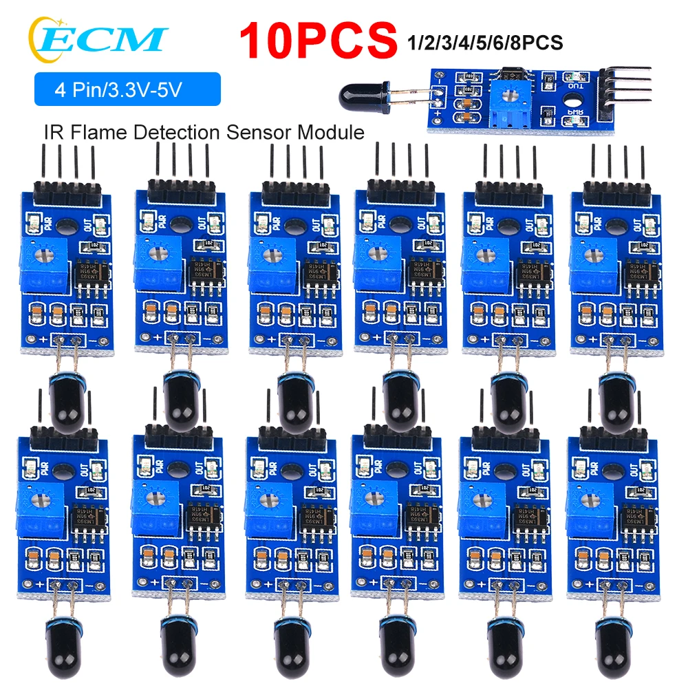 1-10pcs-4Pin-IR-Flame-Detection-Sensor-Module-3-3V-5V-Fire-Detector ...