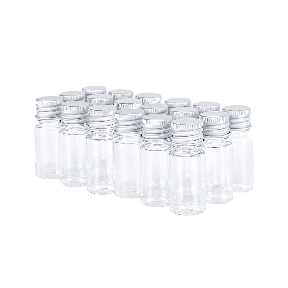 

10ml Batch Plastic Ornament Jars Customized Packaging Clear Vials Aluminum Cap PET Material Bottles 20Pcs or 100Pcs