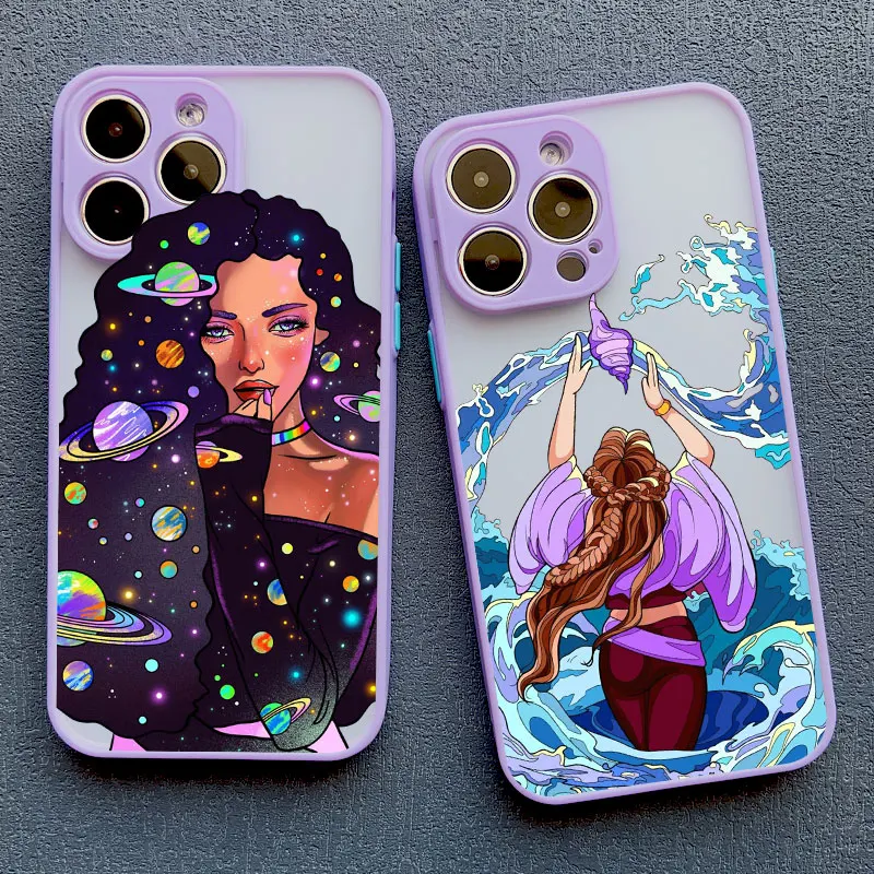 Moderne Art Flut Mädchen Muster lila Handy hülle für iPhone 11 12 13 14 Pro Max Mini 15 plus Pro Max XS XR X Rückseite – Detail 9