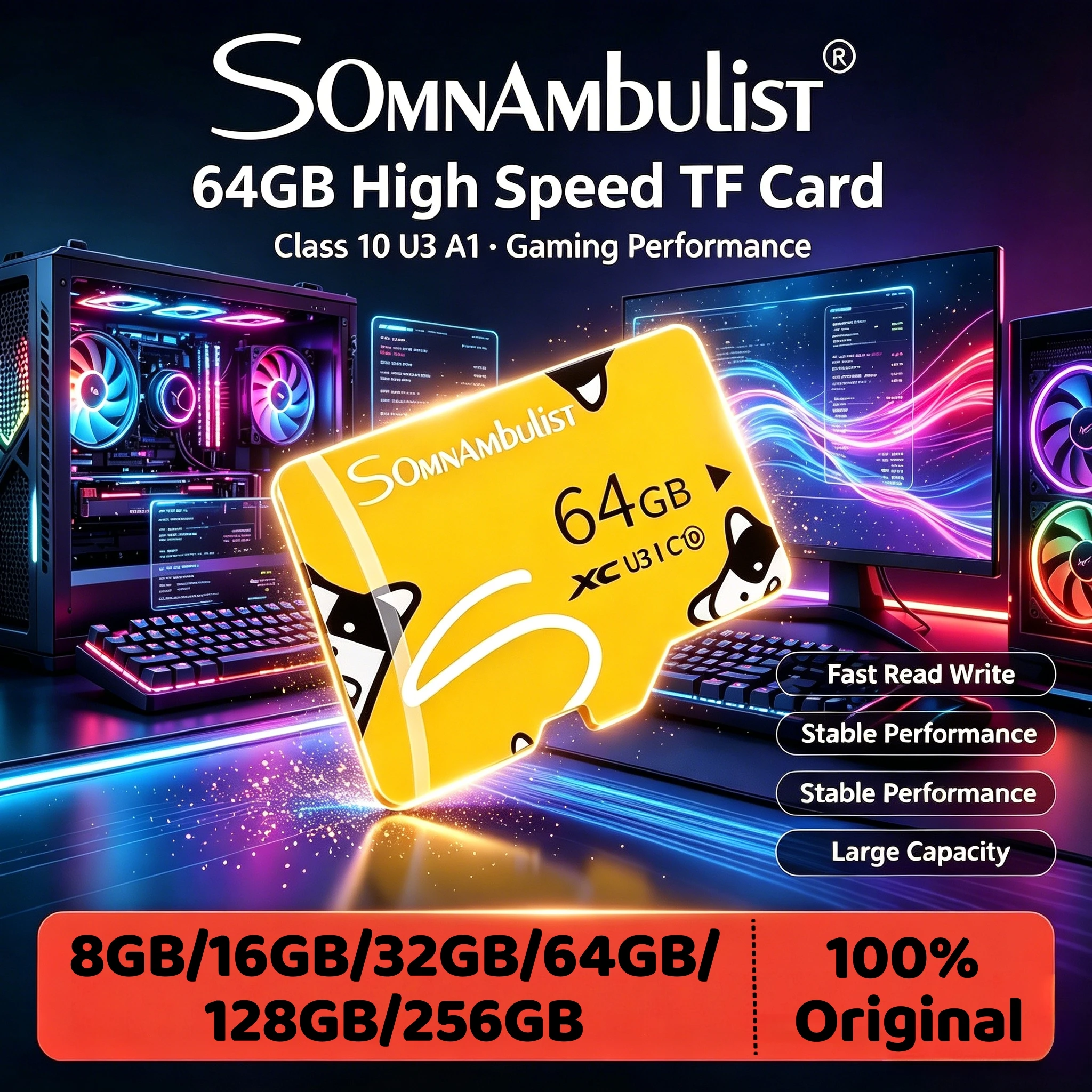SomnAmbulist 64GB 미니 TF 카드 C10 U3 A1 고속 메모리 카드(드론 오디오 감시 장치 프로용, 읽기 속도 80MB/s)