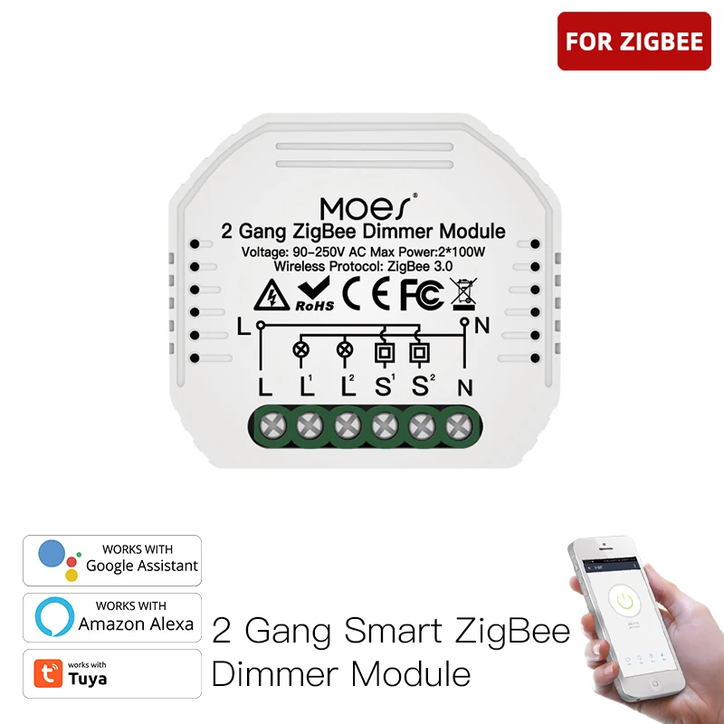 Zigbee 스마트 조광기 모듈 미니 스위치, 2 갱 스위치, 타이밍 Smartli..
