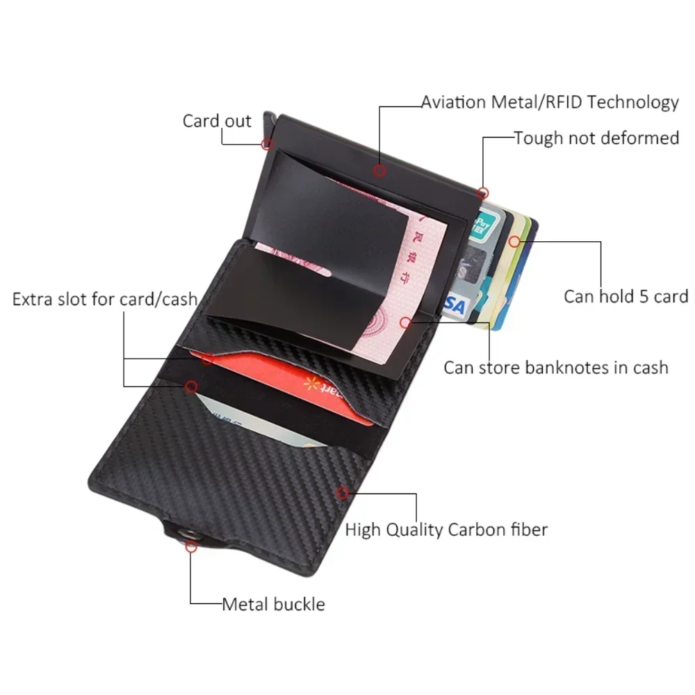 Carbon Fiber Rfid Blocking Protection Men Id Credit Card Holder Wallet Leather Metal Business Bank CreditCard Cardholder Case Leather Wallet Wallet Card Holder Card Holder Credit Card Holder Credit Card Wallet Card Wallet Id Card Holder Id Card Case Wallet Card Bag Business Card Holder