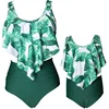 2025 Family Set Mother Daughter Matching Swimsuits Ruffled Leaf Mommy and Me Swimwear Fashion Women Girls Bikini Dresses Clothes 4