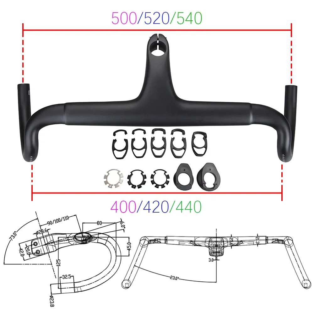BALUGOE T800 Carbon Fiber Road Mountain Bike Handlebars 25 Degrees