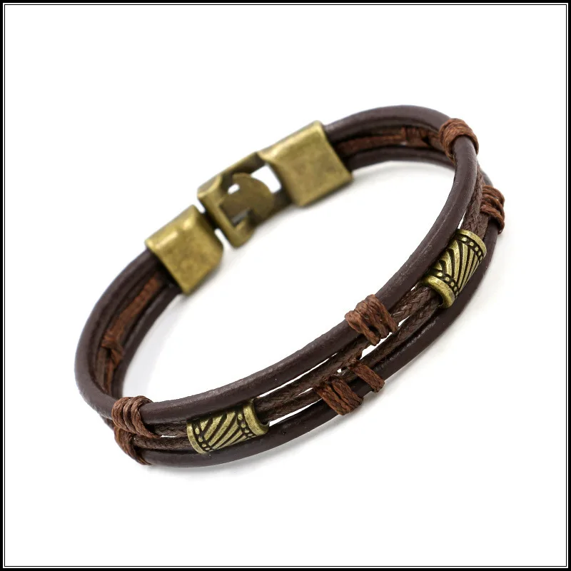Talarurus Mens Vintage Leather Wrist Band Brown Rope Bracelet Bangle