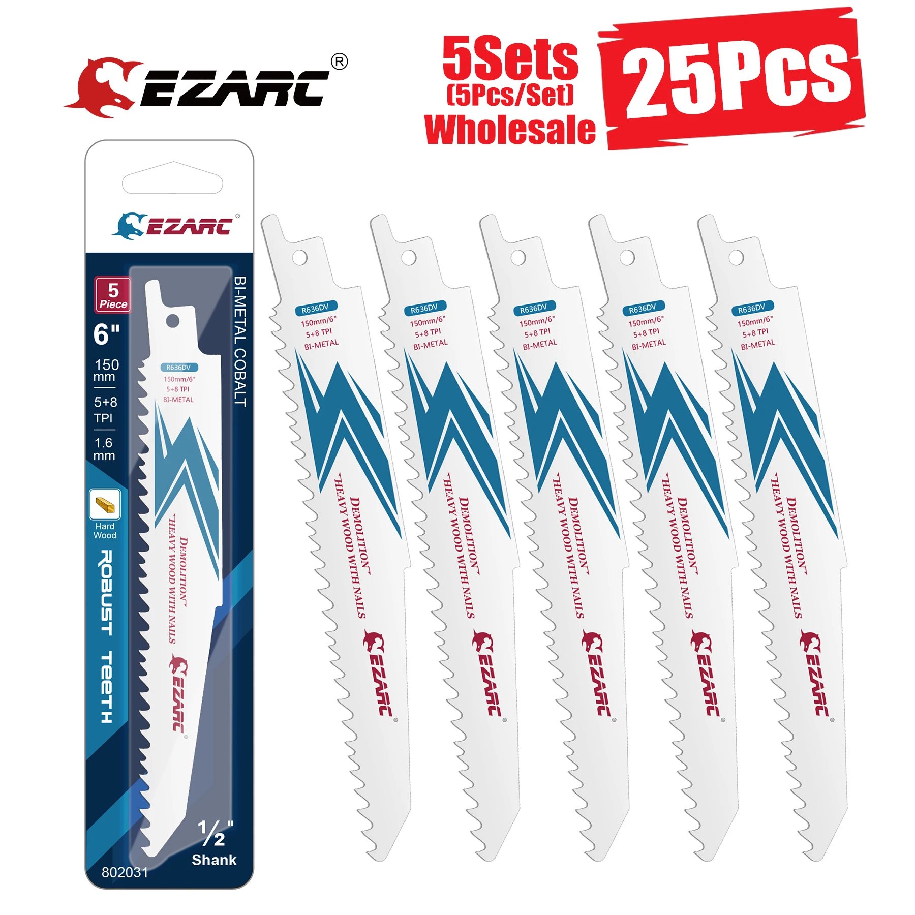 EZARC 5Sets/25Pcs Reciprocating Saw Blade Bi Metal Cobalt Sabre Saw for