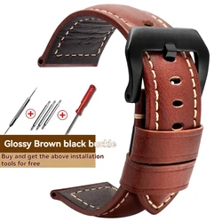 Genuine Leather Retro Matte Handmade Watch Strap - 24mm (B brown - black)