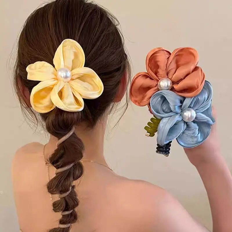 

Muweordy High Elastic Telephone Line Hair Loop Rubber Elastic Bands Flower Ponytail Head Rope Spiral Coil Hair Accessories