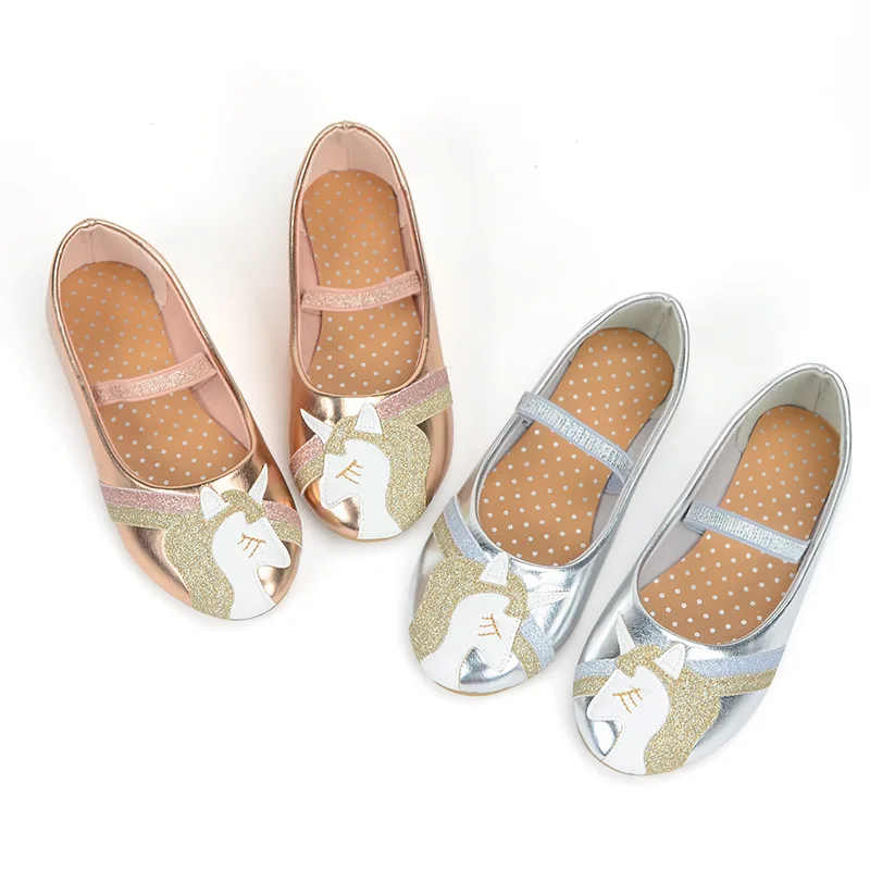 New Children Leather Shoes Cartoon Unicorn Princess Girls Party Dance Shoes Baby Student Flats Kids Performance Shoes Size 24-29 2