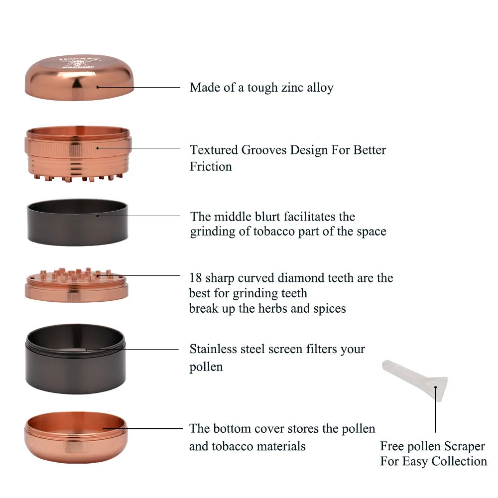 Zinc Alloy Crusher 60mm 6 Piece Crusher Accessories herb grinder tobacco grinder