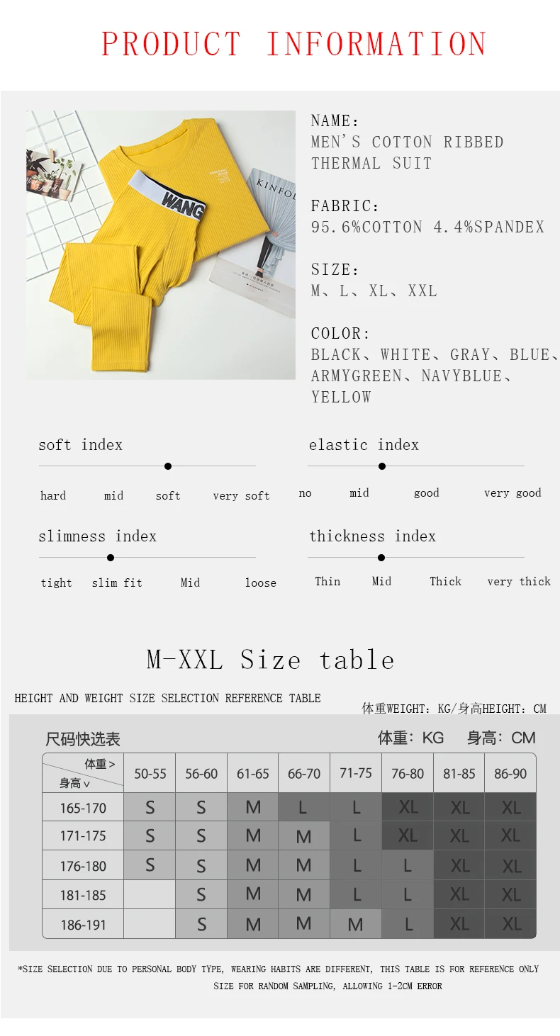 Description Picture 3 of itemMen Long Johns Pajama Sets Underwear Bugle Pouch Tight Leggings Pants Ribbed Cotton Fitness Lounge Wear Tracksuit