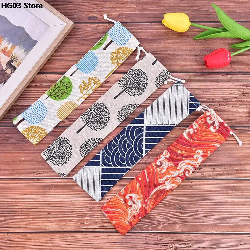 1PC Tableware Storage Bag Drawstring Portable Cotton Linen for Spoon Chopsticks Travel