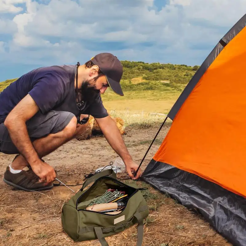 Camping Tent Stakes Bag Large Capacity Canvas Bag Wear-resistant Tool Bag For Large Capacity Cylindrical 11.8 In Peg Bag 5
