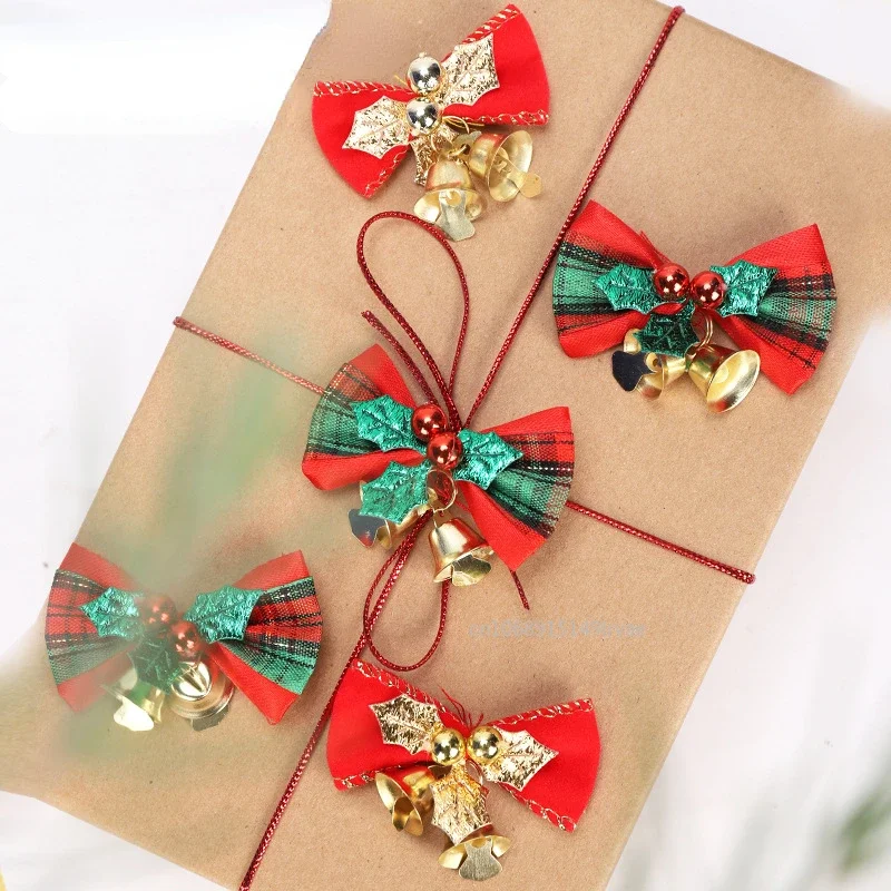 50-2PCS Christmas Bow with Bells Mini Bowknot Christmas Tree Garland Hanging Ornaments Xmas 2026 New Year Party Decorations