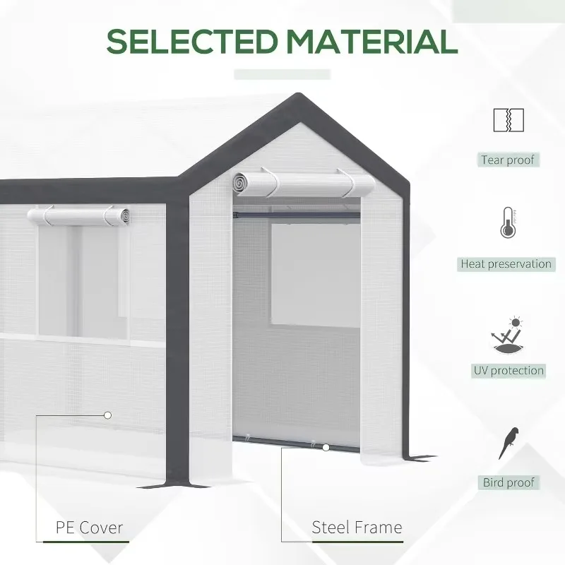 10' x 7' x 7' Greenhouse, Walk-in Outdoor Tunnel Green House with PE Cover, Steel Frame, 2 Roll-Up Zipper Doors & 4 Windows