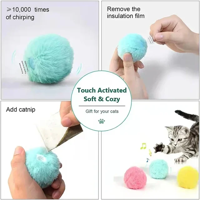 Training Toy Interactive Ball Smart Cat Toys Plush Electric Catnip Kitten Touch Sounding Pet Product Squeak Toy Ball 4