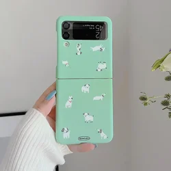 Cartoon Cat and Dog Pattern Shockproof Case with Cute Duck Design - Samsung Z Flip 7 (GreenMPDW)