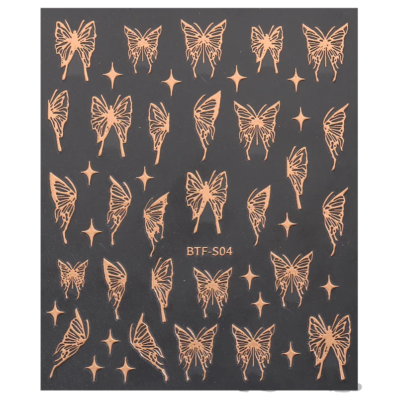 Mix 3 Blatt 3d Aufkleber für Nägel Gold Splitter Roségold Laser Schmetterling Mond Sonne Klebe Schieber diy Nail Art Zubehör – Detail 10