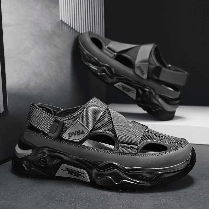 صنادل رومانية من الجلد الأصلي للرجال ، أحذية كاجوال للخروج ، أحذية شاطئ ، صيف