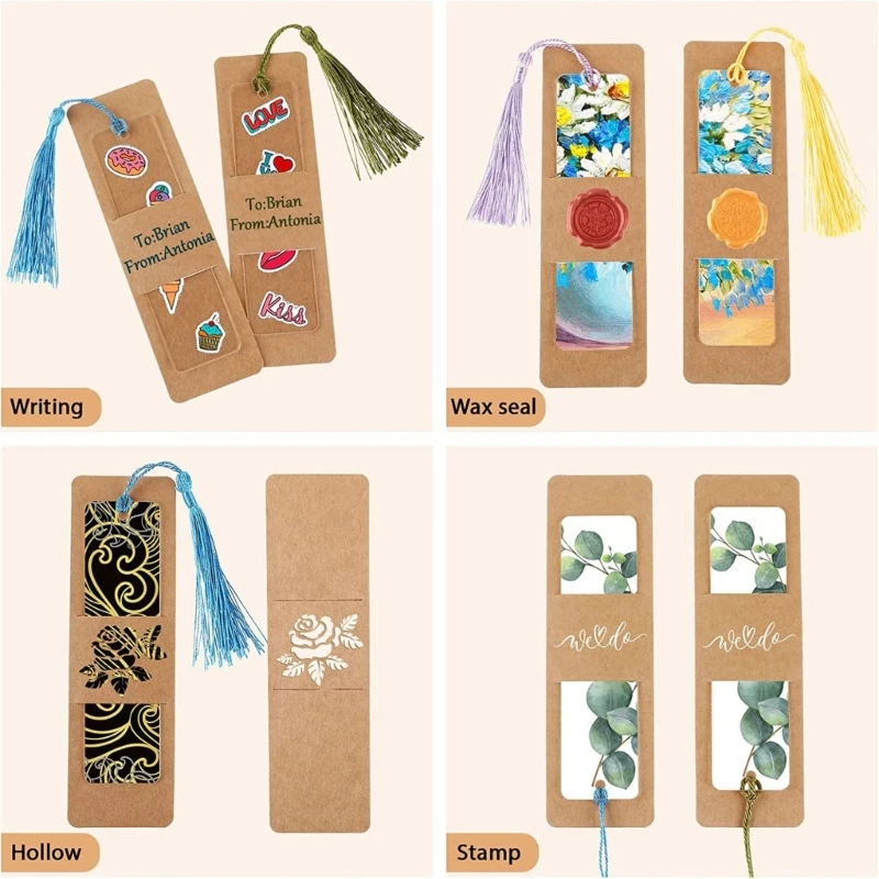 크래프트 종이 빈 책갈피 DIY 선물 태그 술이 있는 카드지 책갈피