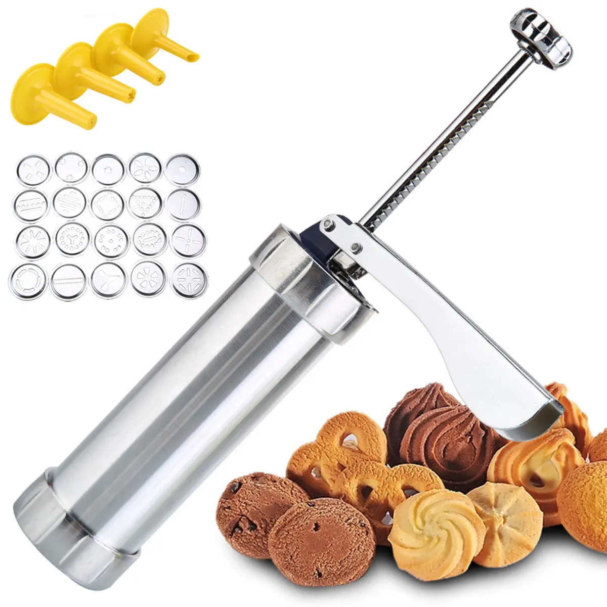Cookie Mold Press Stainless Steel Cookie Press Tool Kit Biscuit Maker and Churro Maker Machine with 20 Discs
