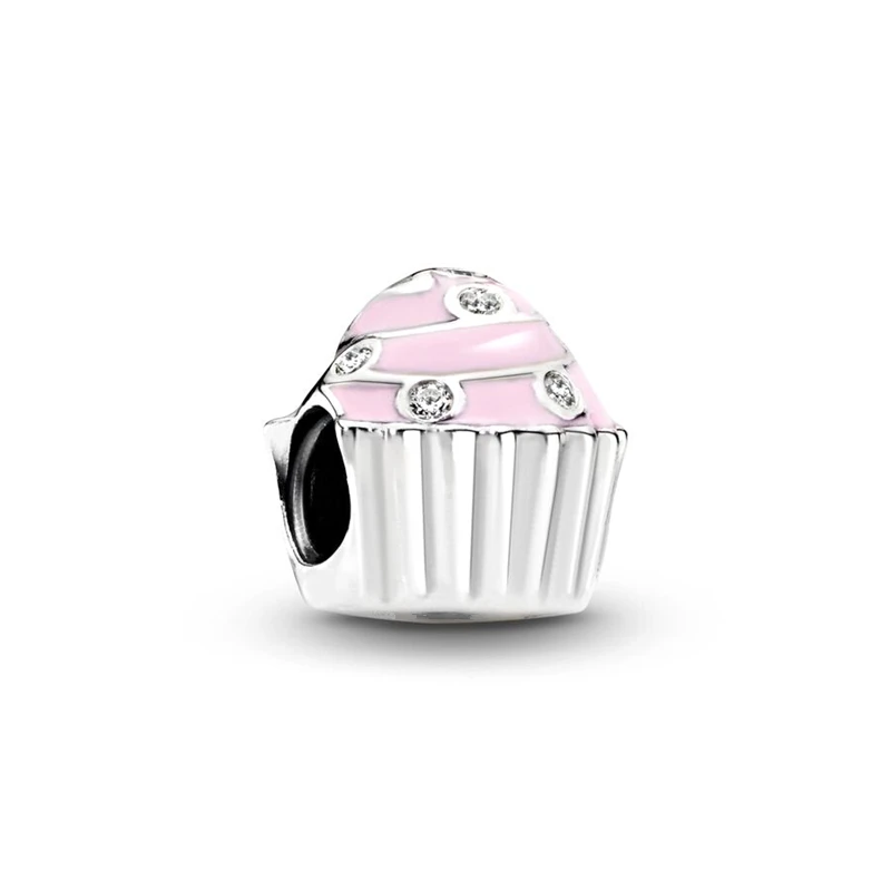 Pink Series Mom Hearts Flower Crown Cupcake Charm Bead Fit Original European 925 Silver Bracelet DIY Jewelry Key Chain Accessory 6