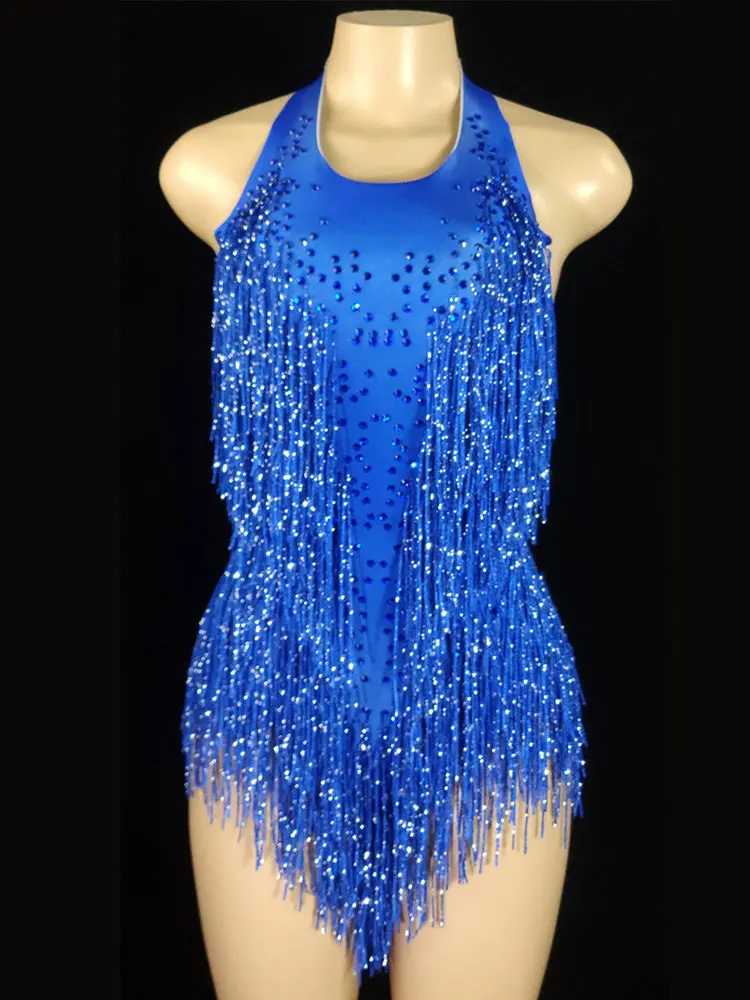 

Sparkly Crystals Fringes Bodysuit Sexy Tassel Leotard Jazz Dance Costume One-piece Stage Wear Dancer Performance Show Clothing