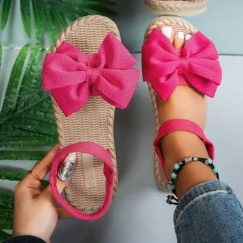 Women Anti-slip Trend Sandals 2025 New Summer Lightweight Sandals Fashion Beach Casual Slippers Outdoor Bow Tie Flat Shoes Home 1