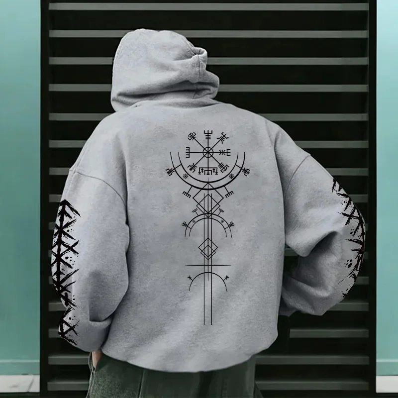 Men's Ancient Viking Rune Pattern Hoodie Sweatshirt