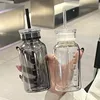 350/750ml Glass Transparent Water Bottles with Lid Straw Time Scale Milk Juice Drink Bottle Travel Coffee Mug Milk Tea Cup 2