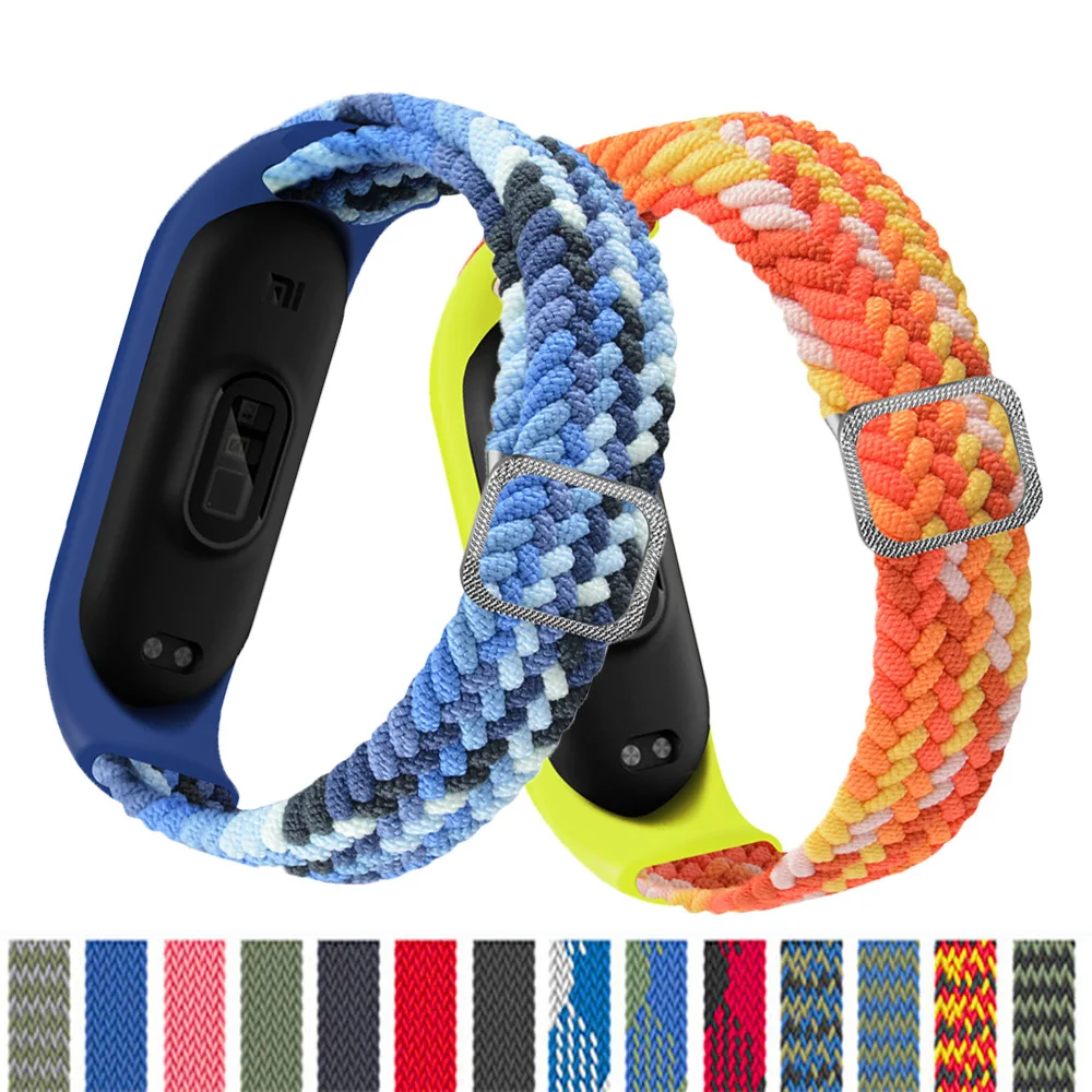 

Strap for Mi band 6 bracelet Elastic adjustable Nylon Braided Miband4 miband 5 correa Wristband for xiaomi Mi band 4 3 5 6 7