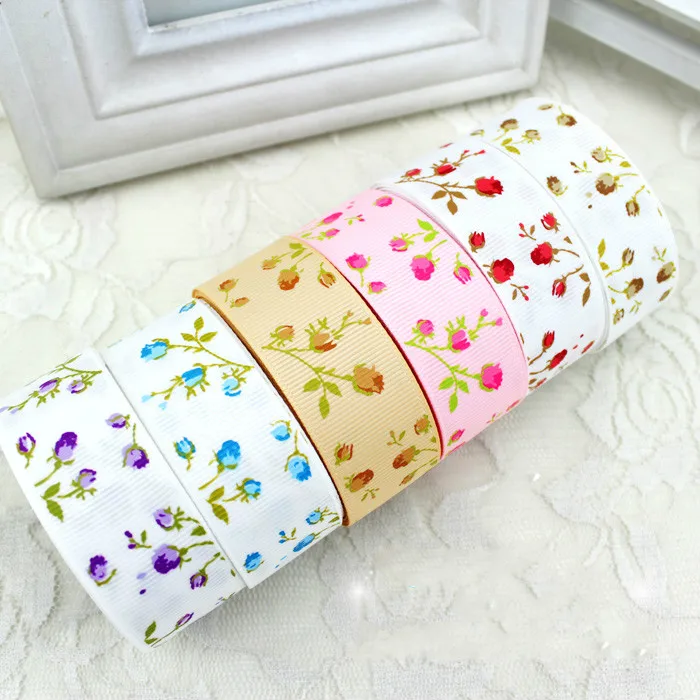 25mm Flower Printed Grosgrain Ribbons ribbon decoration ribbon supplies grosgrain ribbon 2Meter/Lot DIY Handmade Baby Girl Headband Hairclip Bowtie Accessories Gift Box Decoration