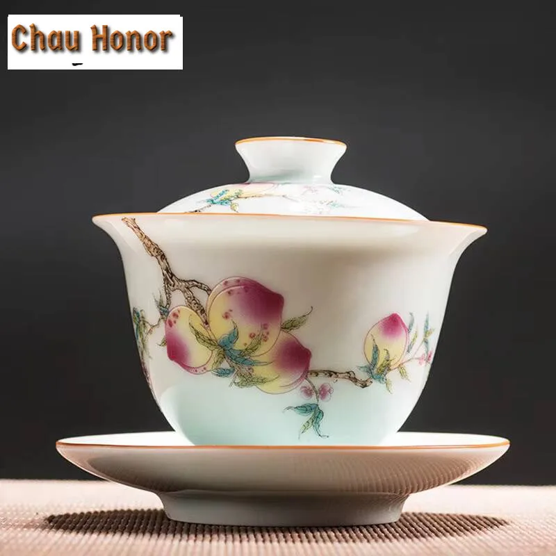 175ml Jingdezhen Porcelain Art Bird Gaiwan Ceramic Tea Maker Flower Tea Bowl With Saucer Lid Master Tea Tureen Drinkware Gift