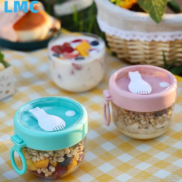 2 Pcs Overnight Oats Container with Lid and Stainless Steel Spoon 20oz Jars  Leakproof Glass Cups to Go for Cereal Yogurt Fruit