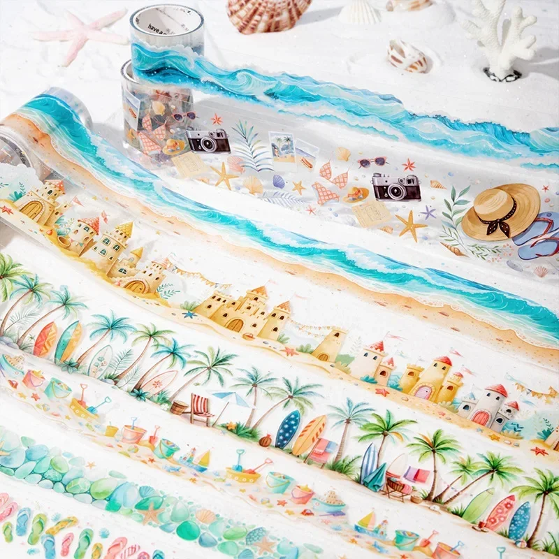 1Roll/2Roll 4 스타일 PET 테이프 세트 여름 해변 시리즈 30/50mm*2m 해변 풍경 기본 스티커
