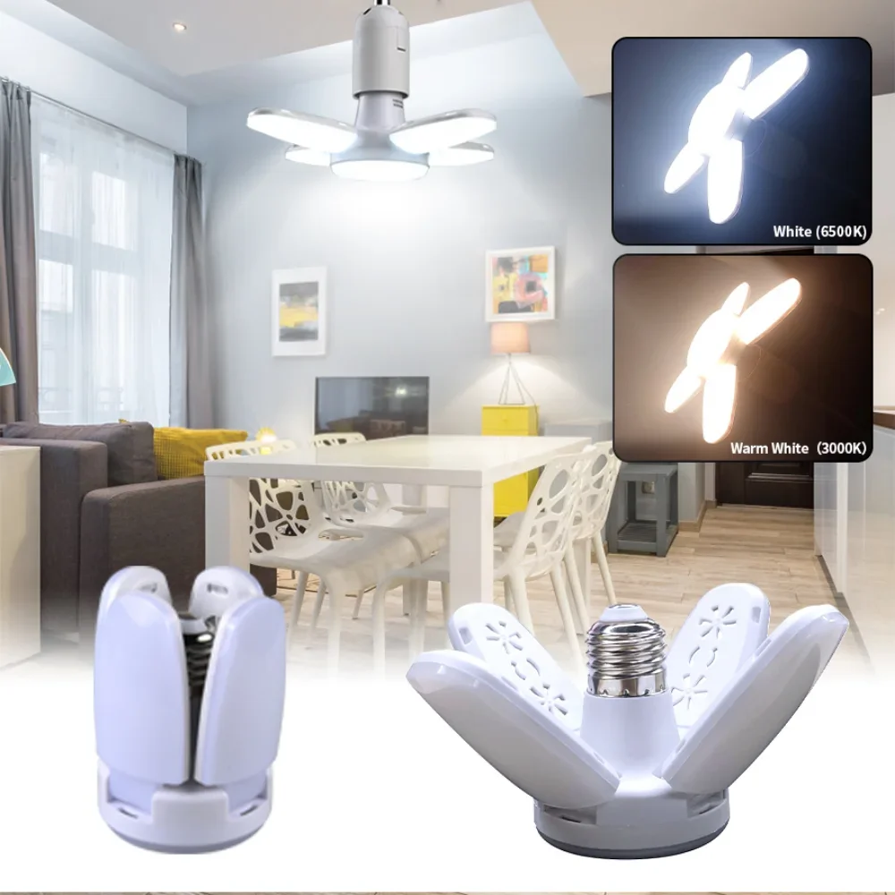 

Fan-shaped LED Tricolor Light Bulb E27 Foldable 220V Bulb Household Ceiling Light Warehouse Garage Living Room Fan Shape Light