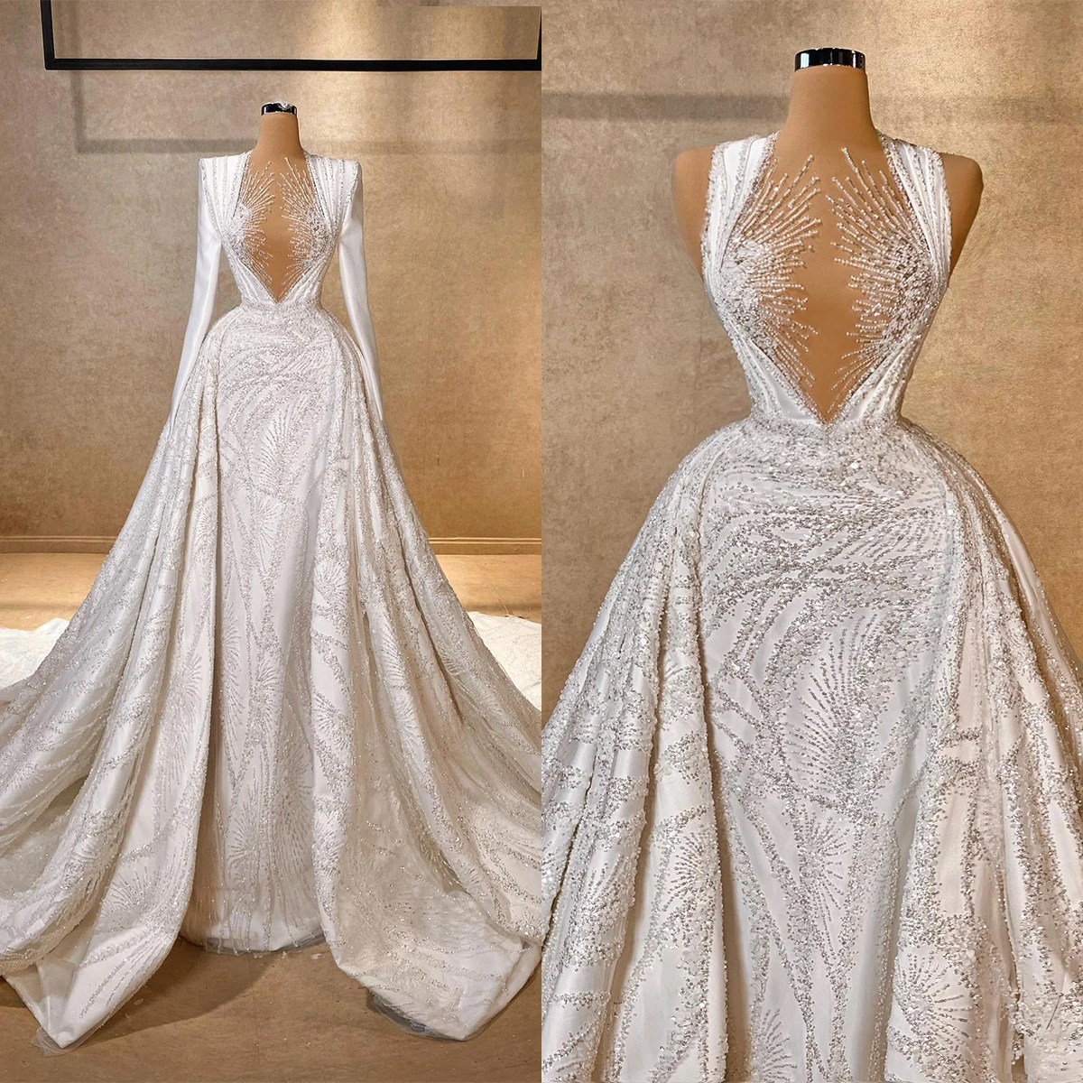 

Modern Shine A-Line Wedding Dress 3D-Lace Ball Gown Plus Size Detachable Train Bridal Gowns Dress Vestido De Novia Customized