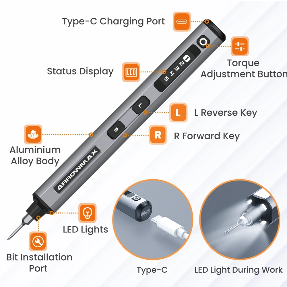 Mini Electric Screwdriver Set with 72 Magnetic Bits 5 Gears Torque OLED Display Rechargeable Cordless Screwdriver Kit SES New 6