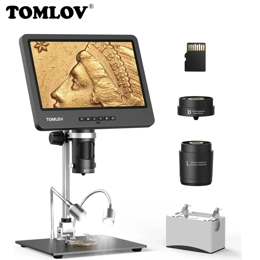 TOMLOV DM602 HDMI Microscope 1500X 10.1" IPS LCD Digital Microscopes Electronics Soldering Tool Triple Lens Microscopio Camera