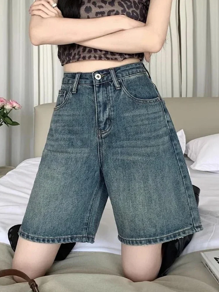 Fashionable Distressed Design Sweet and Spicy Girl Casual Summer Street Wear Y2k Women's Retro High Waisted Loose Denim Shorts